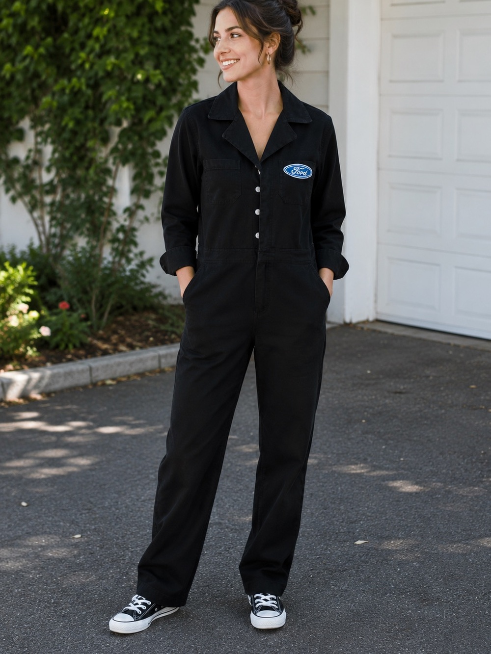 Dickies Black Long Sleeve Jumpsuit Coveralls with Ford Patch size Small Denim